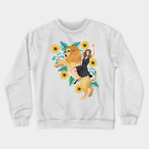 Fearless (lion and woman) Crewneck Sweatshirt by Julia Madoka